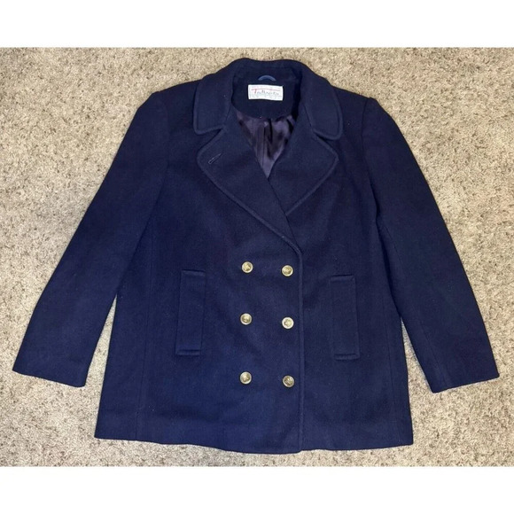 TALBOTS Vintage Double Breast Wool Blend Blazer Navy Purple Sz 12 USA Academia - Picture 1 of 11